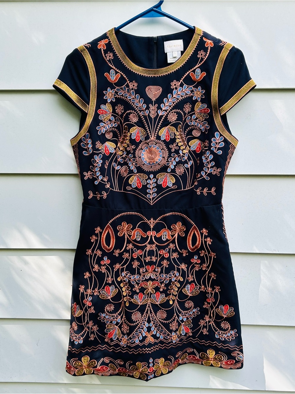 foxiedox Navy Short Sleeve Dress with Multicolor Floral Embroidery